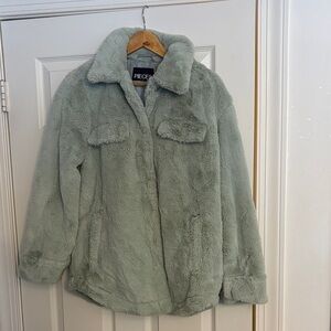 Mint Green Teddy Jacket by Pieces